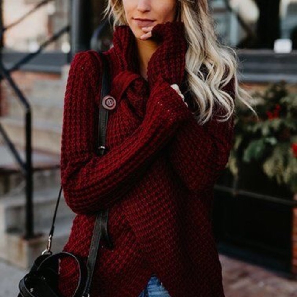 LAST! Waffle Knit Sweater— Burgundy - Picture 3 of 3